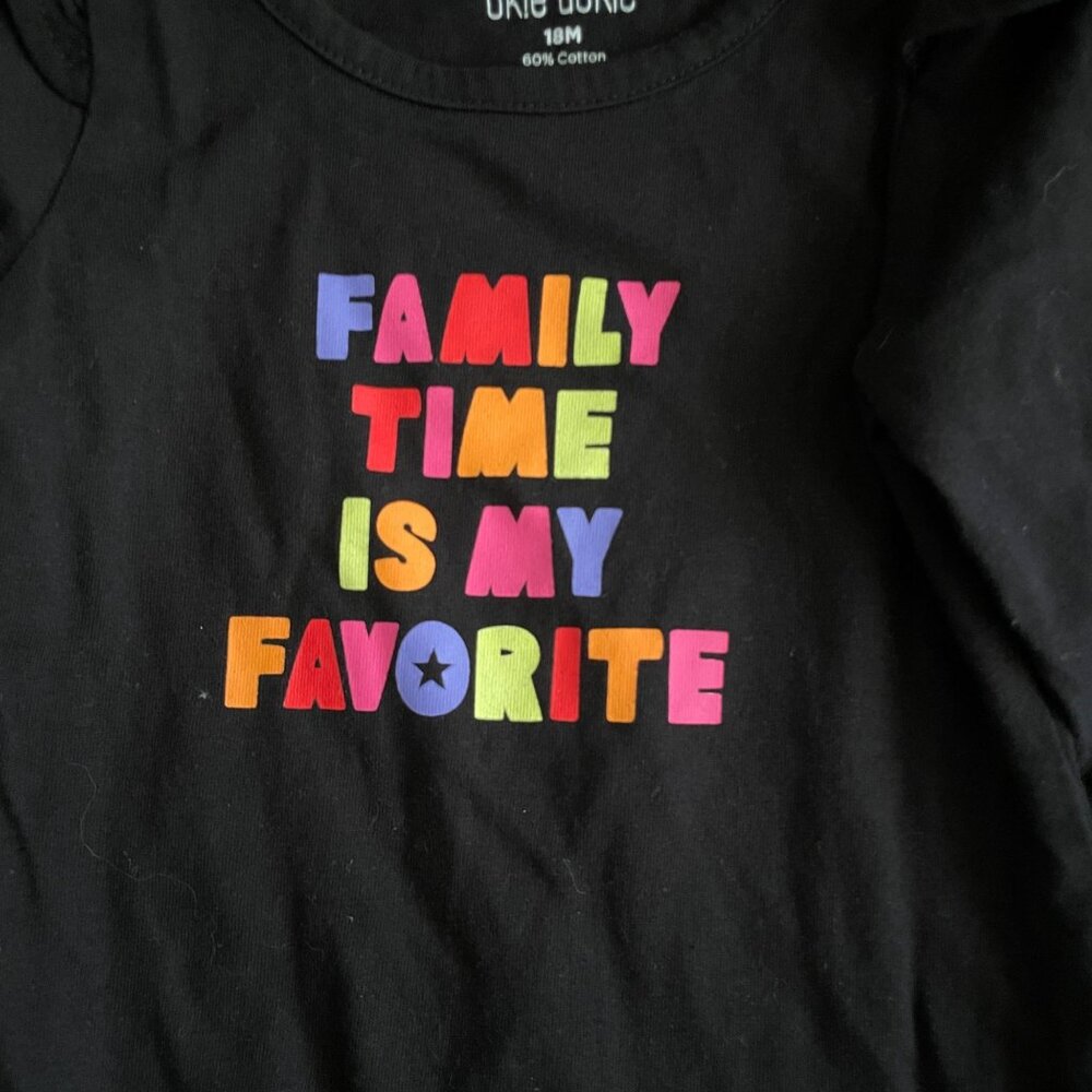 Okie Dokie Baby Girl Black Long-Sleeve Bodysuit "Family Time Is My Favorite" 18M